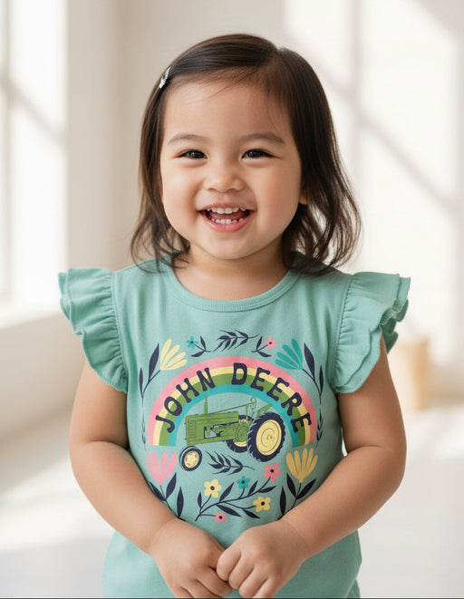 John Deere Toddler Girls Rainbow Tractor Tee