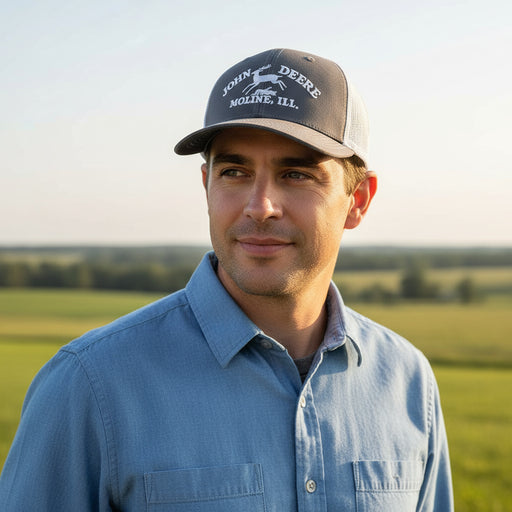 John Deere Gray White Mesh Back Cap