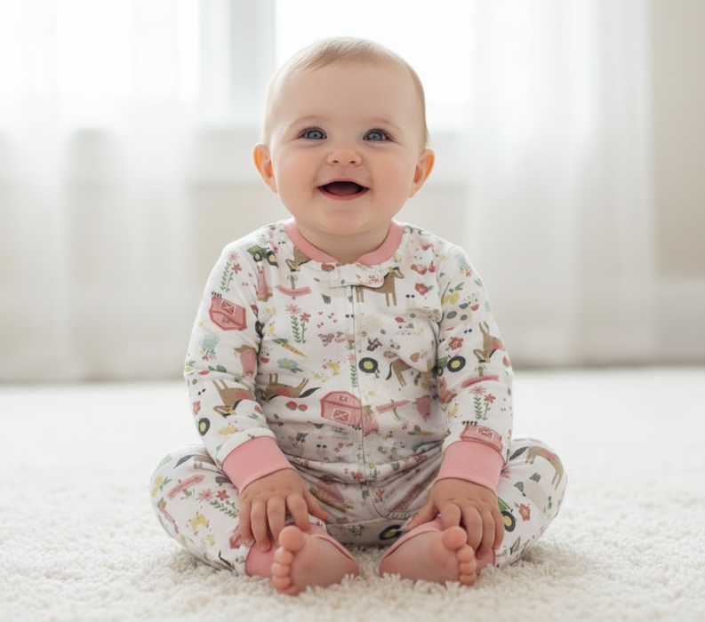 John Deere Infant Girls Pink Barn and Farmland Coverall / Onesie