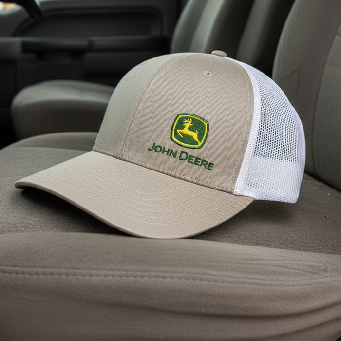 John Deere Khaki White Mesh Back Cap