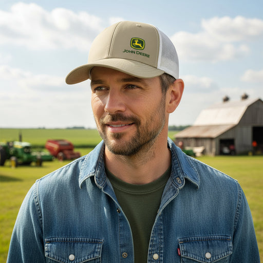 John Deere Khaki White Mesh Back Cap
