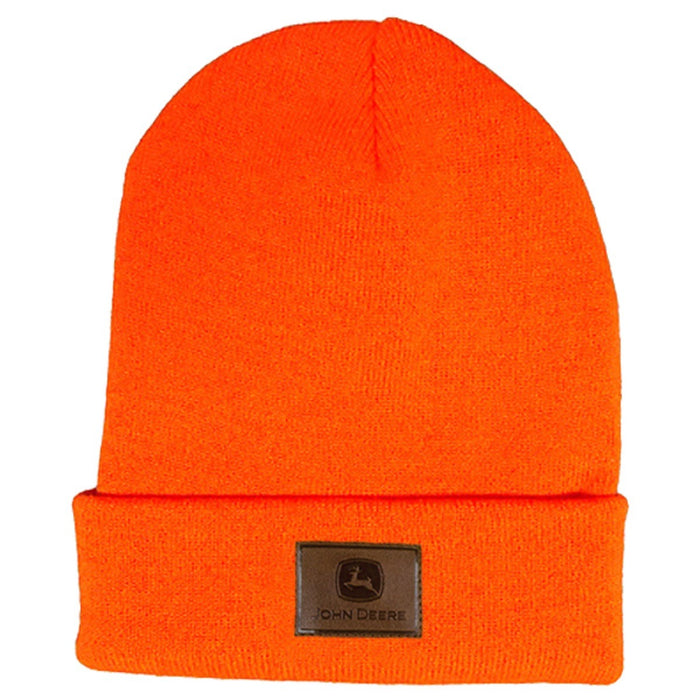 John Deere Knit Beanie with Leather Patch - Orange