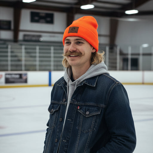 John Deere Knit Beanie with Leather Patch - Orange