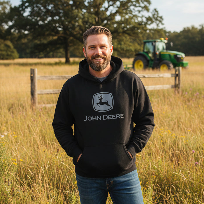 John Deere Men's Black with Grey Logo Hoodie