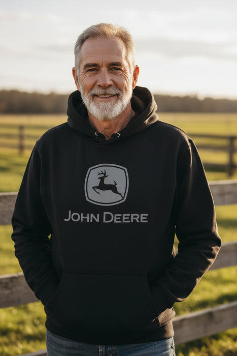 John Deere Men's Black with Grey Logo Hoodie