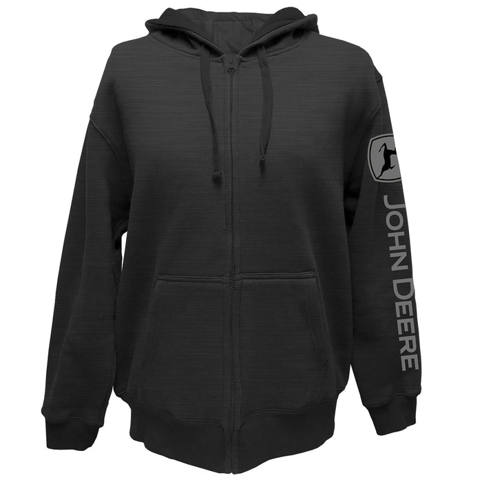 John Deere Mens Black Heather Trademark Full Zip Hoodie