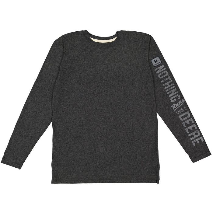 John Deere Mens Black Heathered Logo Long Sleeve Tee