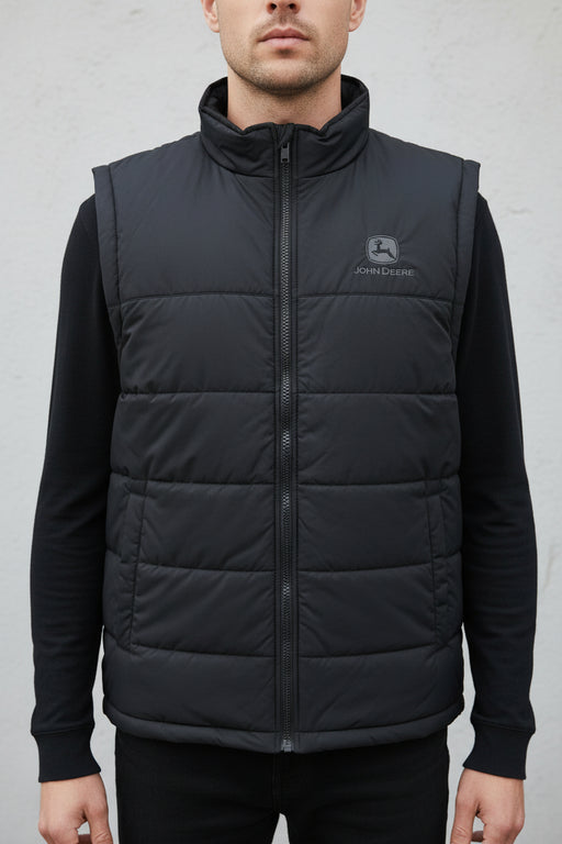 John Deere Men's Black Polyfill Zipper Vest