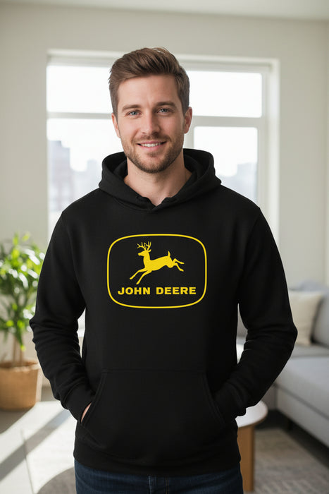 John Deere Men's Black with Vintage Logo Hoodie