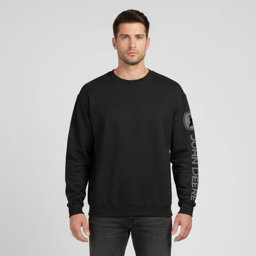 John Deere Men's Black Logo Sleeve Crew Neck