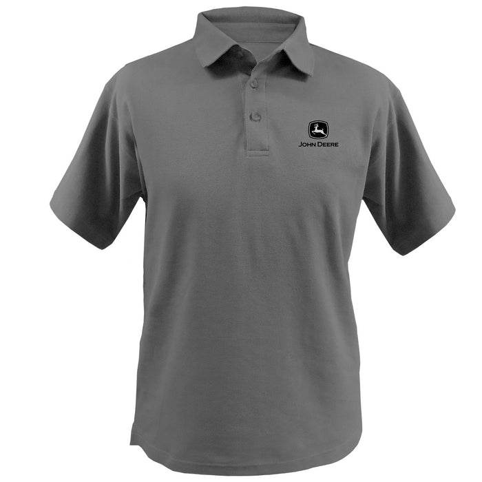 John Deere Mens Charcoal Poly Polo