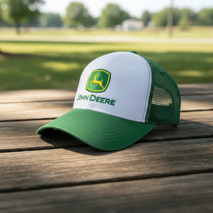 John Deere Mens Green and White Logo Mesh Cap