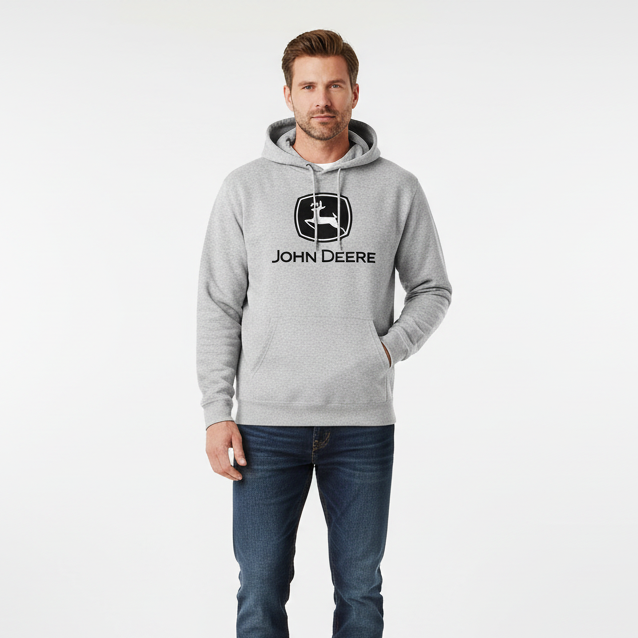 John Deere Men's Grey with Black Logo Hoodie