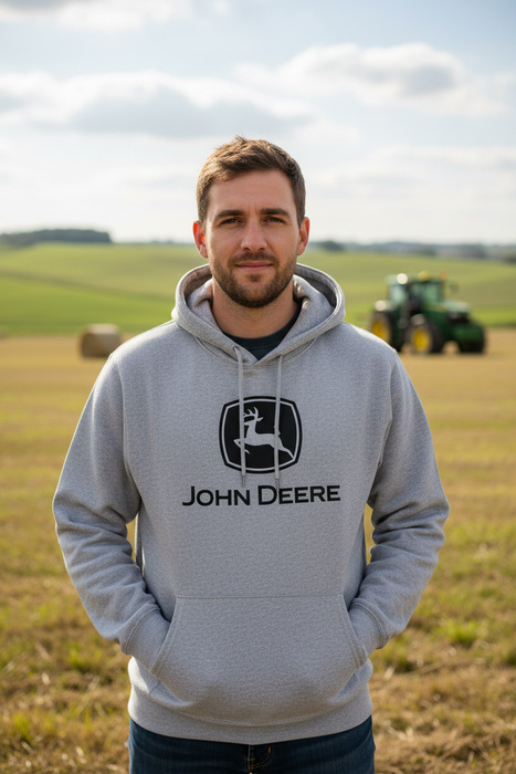 John Deere Men's Grey with Black Logo Hoodie