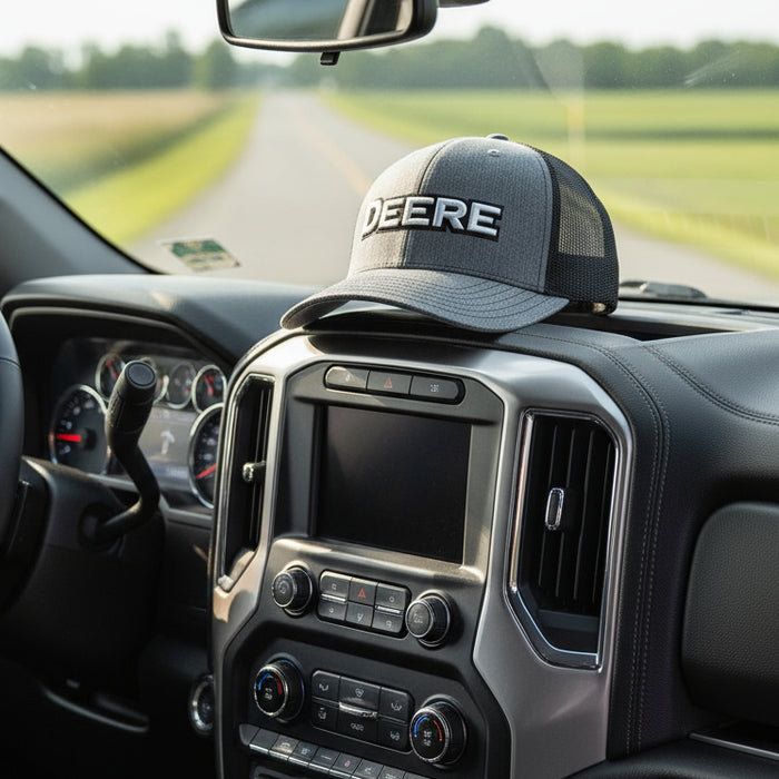 John Deere Unisex Grey/Black Deere Print Embro Hat