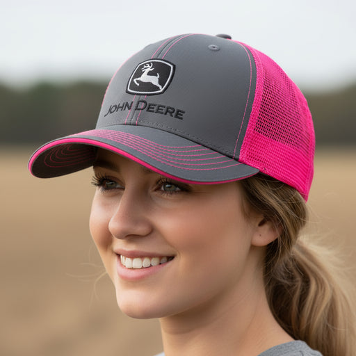 John Deere Ladies Charcoal and Neon Pink Cap