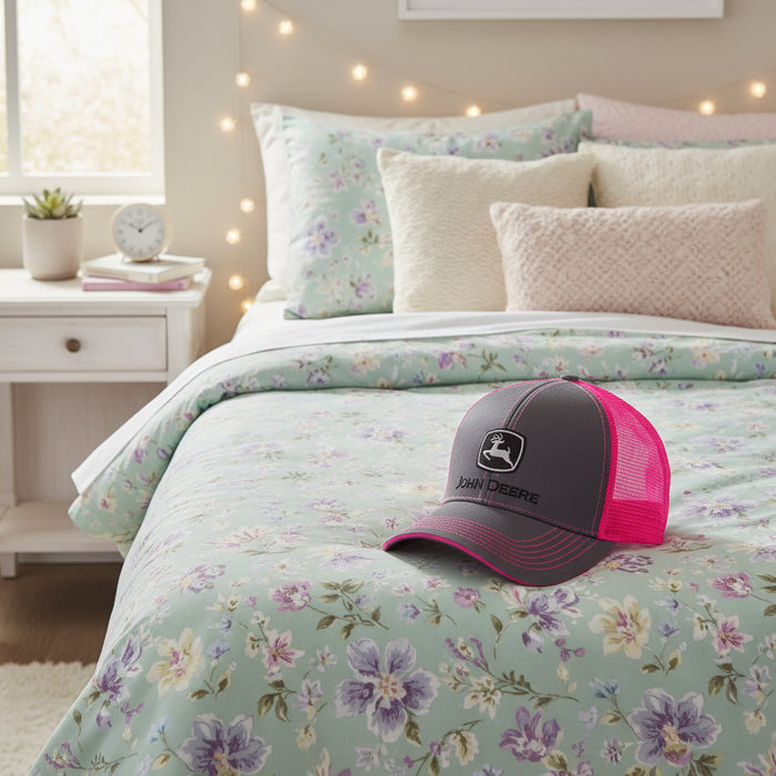 John Deere Ladies Charcoal and Neon Pink Cap