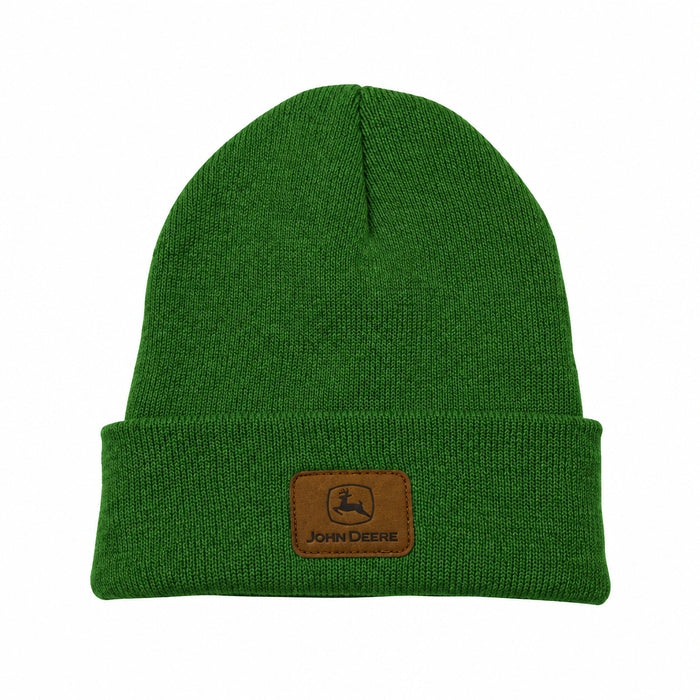 John Deere Knit Green Beanie with Leather Patch