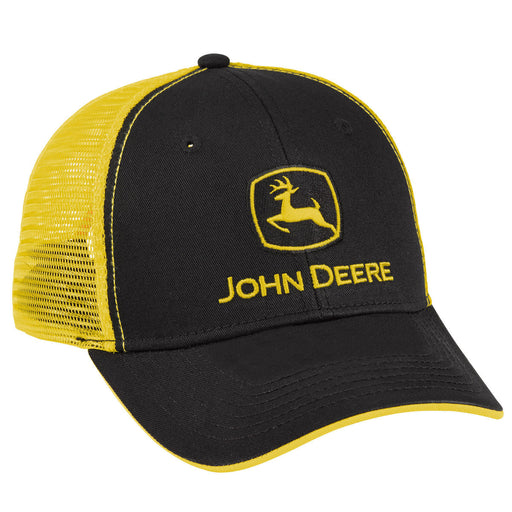 John Deere Black Yellow Mesh Back Cap