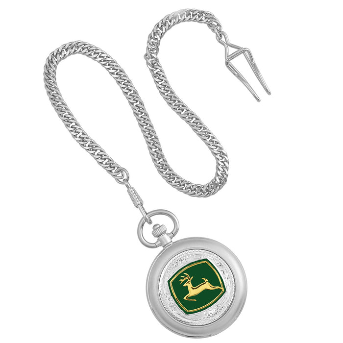 John Deere John Deere Logo Silver Pocket Watch