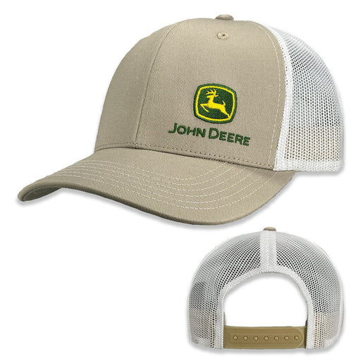 John Deere Khaki White Mesh Back Cap