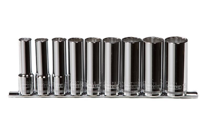 John Deere 9-Piece 1/2 inch SAE Deep Drive Socket Set